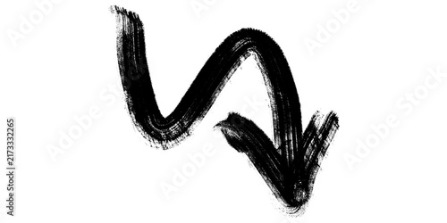 Obraz na płótnie Black hand drawn zigzag brush arrow pointing down