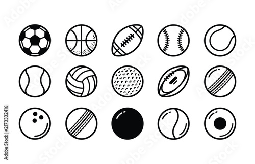 Hand Drawn Sports Balls Collection Icon Set