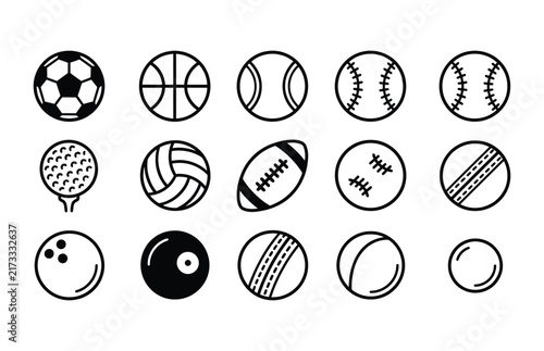 Hand Drawn Mixed Sports Balls Icon Collection