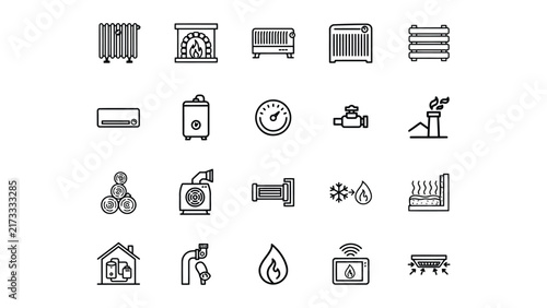 Collection of various heating and home climate control system icons isolated