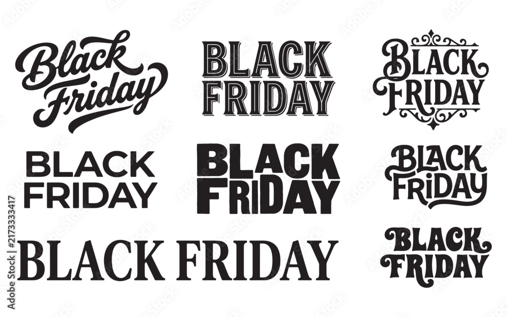Obraz premium Black friday sale typography collection with various retro and modern styles