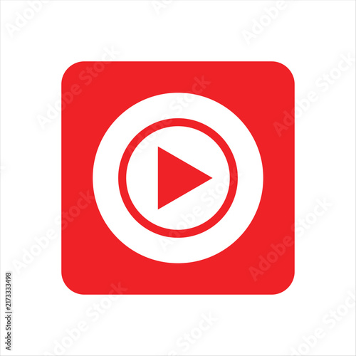 Red square with white circle and play symbol minimalist triangle minimalist flat simple shape
