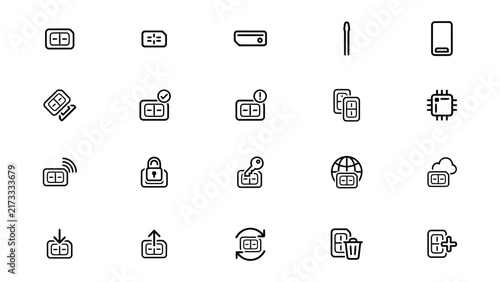Set of technology icons featuring various electronic device and function symbols
