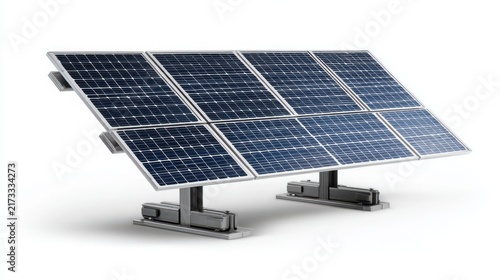 Solar panel array isolated on white background for renewable energy and power generation.