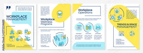 Foto Workplace management blue and yellow brochure design template