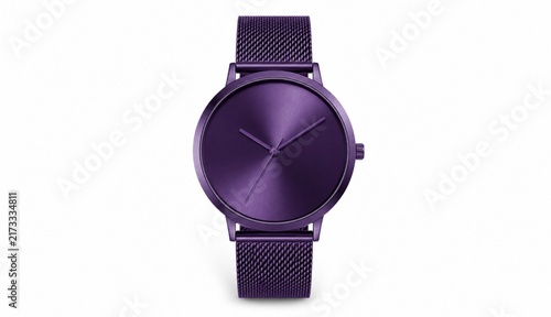Analog wristwatch mockup with metal mesh strap for fashion product presentation.