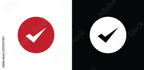 Red and white checkmark on contrasting circular backgrounds red circle white circle black checkmark