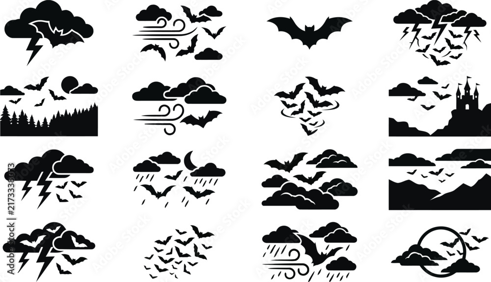 Fototapeta premium Silhouettes of bats and stormy weather depict a halloween scene