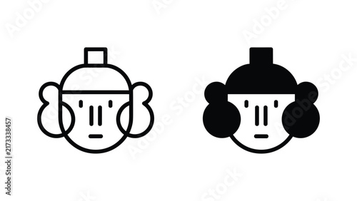 Bild auf Leinwand Stylized vector icon set of a traditional Japanese sumo wrestler head in line an