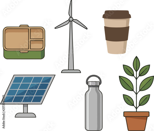 Eco Friendly Lifestyle Elements Set Sustainable Living Vector

Sustainable Living and Renewable Energy Icons Vector Illustration

Zero Waste and Clean Energy Elements Flat Vector Graphic
