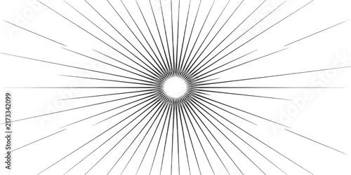 Abstract black and white sunburst radial lines explosion starburst retro graphic design element vector illustration background.