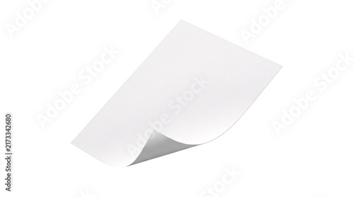 Obraz na plátně Single white blank paper sheet floating with curled edge.