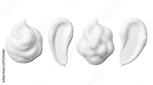 White cosmetic cream foam texture isolated on transparent background.