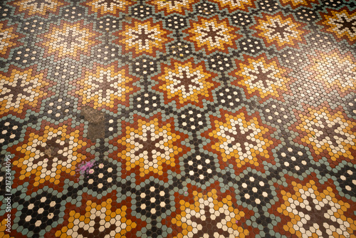 Canvastavla Old mosaic floor texture inside historic church, ancient religious architecture