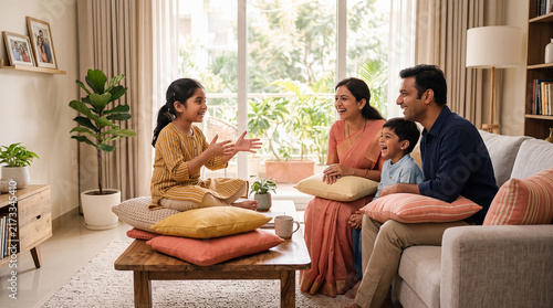 happy indian family enjoying together at home