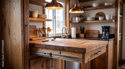 Tiny House Multi Functional Kitchen Butcher Block Pullout Table