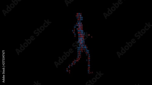 walking digital man with zeros and ones