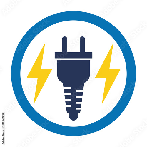 Electric Plug Icon with Yellow Lightning Bolts for Energy Power and Electricity Concepts Design