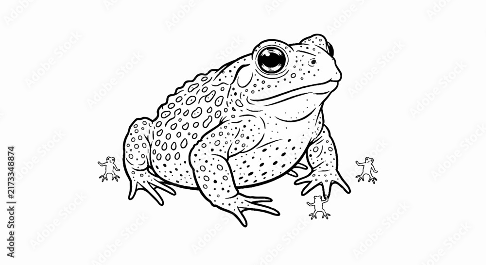 Naklejka premium Toad line art illustration on white background.