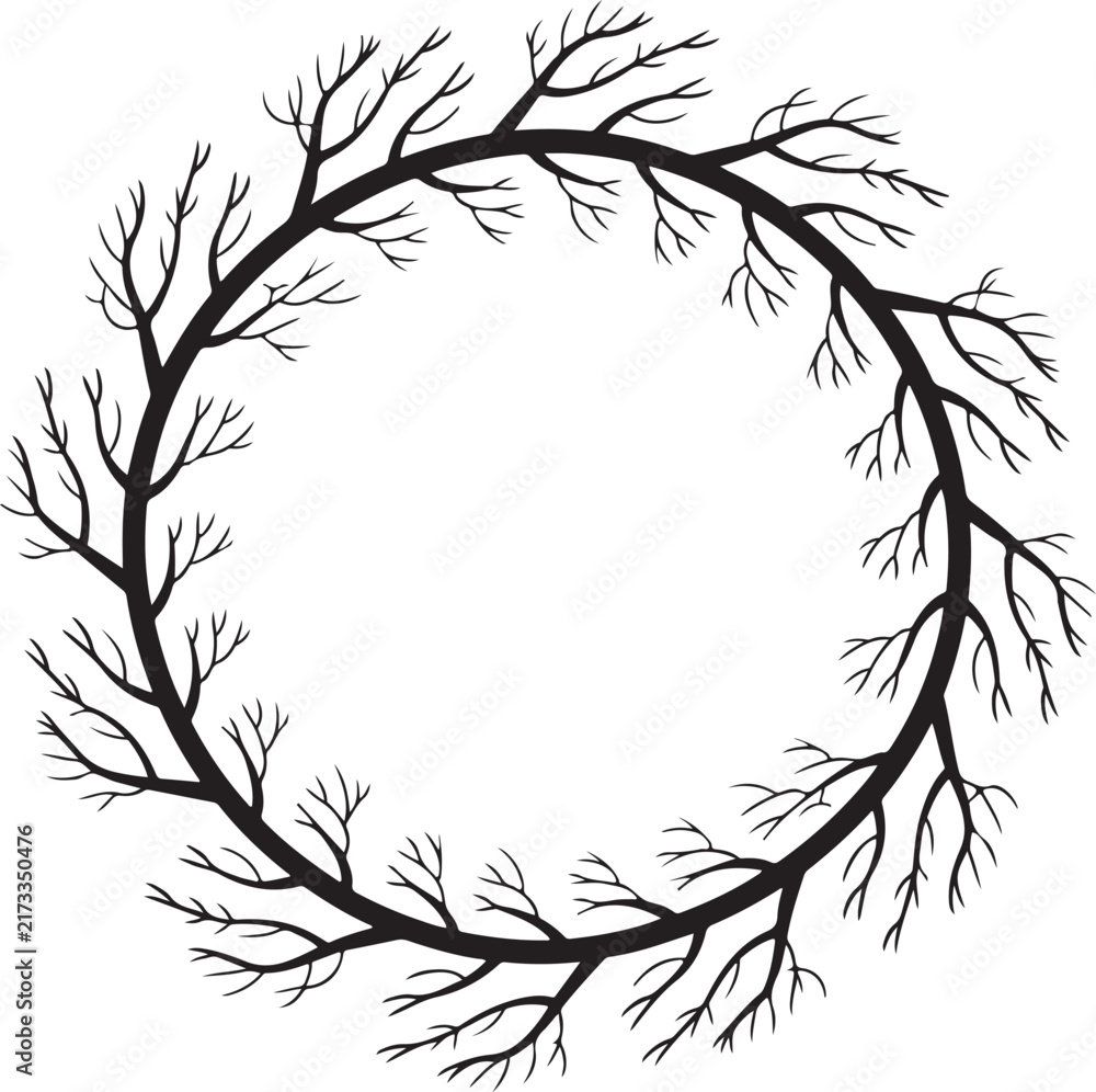 Fototapeta premium Doodle tree branch wreath illustration isolated on a white background