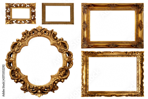 Five Elegant Vintage Gold Picture Frames