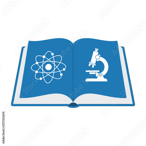 Open book with science symbols on pages