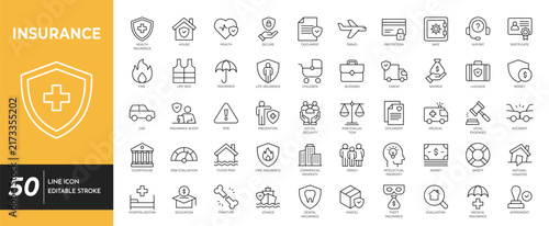Photography Insurance outline icon set. Editable stroke.