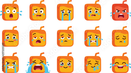 Foto Cute Juice Box Carton Character Avatar Set with Different Crying Sad and Angry E