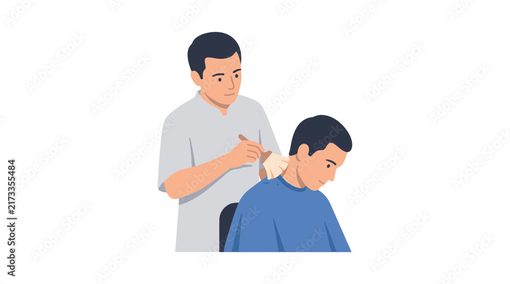 Fototapeta premium Barber cutting man's hair with scissors and comb, isolated