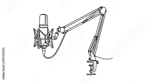 Studio Condenser Microphone On An Adjustable Boom Arm For Professional Podcasting And Audio Recording Sessions.