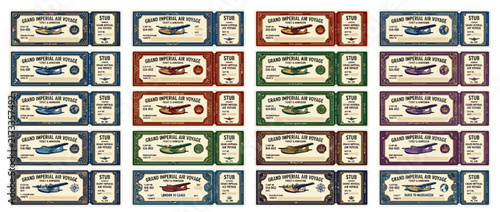 Фотография Retro Airship Tickets Vintage Style, Grand Imperial Air Force Travel