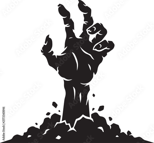 Zombie Hand Reaching from Ground Halloween Horror Silhouette