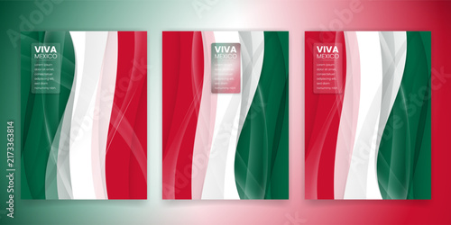 Bundle set of mexico independence day in portrait with abstract green white and red background