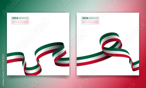 Bundle set of mexico independence day campaign in square design with waving mexican flag