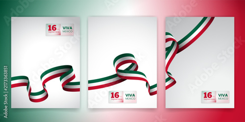 Bundle set of mexico independence day campaign with waving mexican flag design
