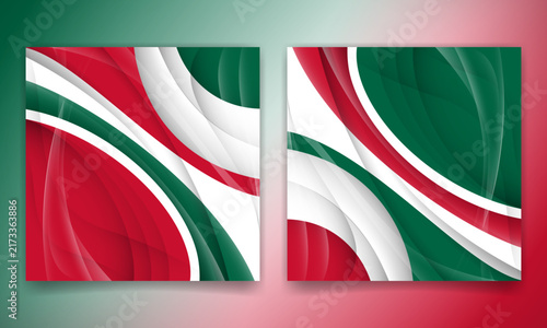 Bundle set of mexico independence day template with abstract red white and green background