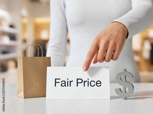 Fair Price Concept with Business Professional Holding Sign, Affordable Pricing, Customer Value, Retail and Business Strategy