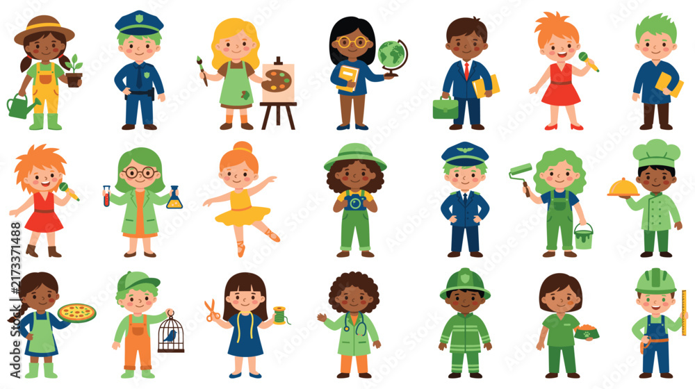 Fototapeta premium Children with various professional jobs collection for educational career day.