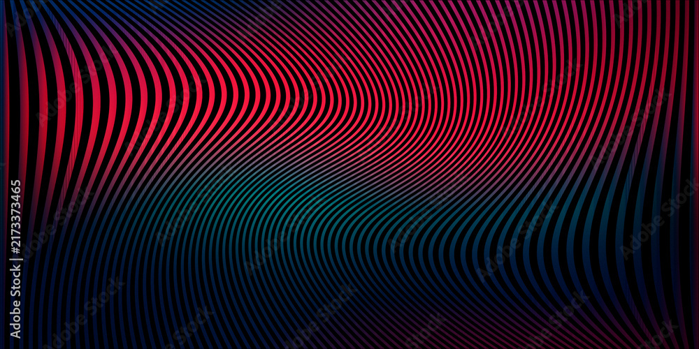 Fototapeta premium Abstract background with wavy lines in glowing red and dark blue tones.