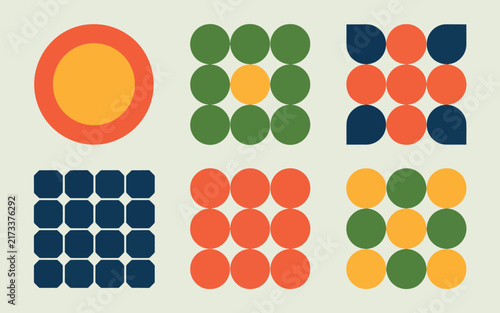 Minimalist geometric vector graphic illustration featuring bold navy blue octagonal shapes on a clean pale beige background for modern creative branding and web design.