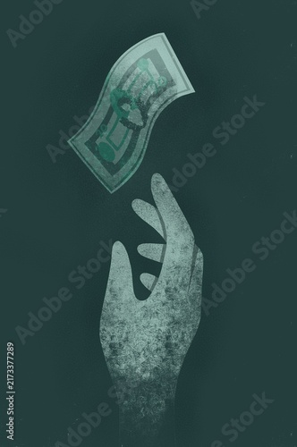 A hand reaching for money