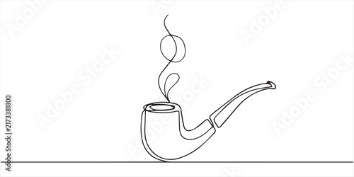 Minimalist Continuous One Line Drawing of a Smoking Tobacco Pipe. 