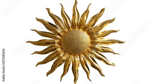 3d golden sun symbol, decorative sunburst, metallic sun icon isolated on transparent background