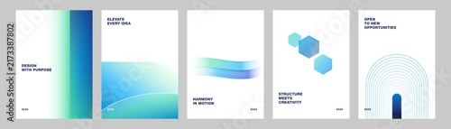 Abstract Blue Gradient A4 Poster Background Designs with Smooth Color Transitions and Contemporary Minimal Compositions, Vector Set
