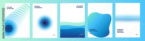 Abstract Blue Gradient A4 Poster Background Designs with Smooth Color Transitions and Contemporary Minimal Compositions, Vector Set