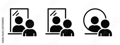 Mirror Looking Icon with Man Viewing Reflection, Person Standing Before Mirror and Self Reflection Vector Illustration
