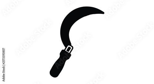 Bild auf Leinwand A black silhouette of a traditional reaping hook against a white background silh