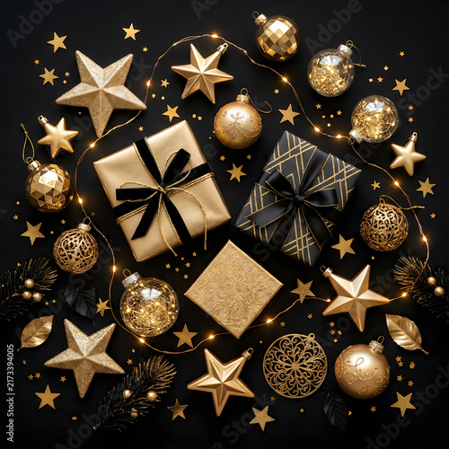 Golden holiday gift and ornament collection