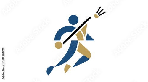 Dynamic Abstract Badminton Athlete Graphic Design Symbol Featuring A Stylized Player In Motion Striking A Shuttlecock For Sports Branding