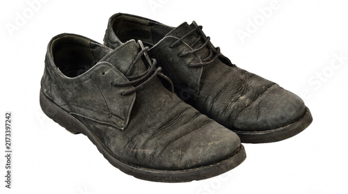 Fotografie Old Worn Pair of Dark Colored Leather Shoes